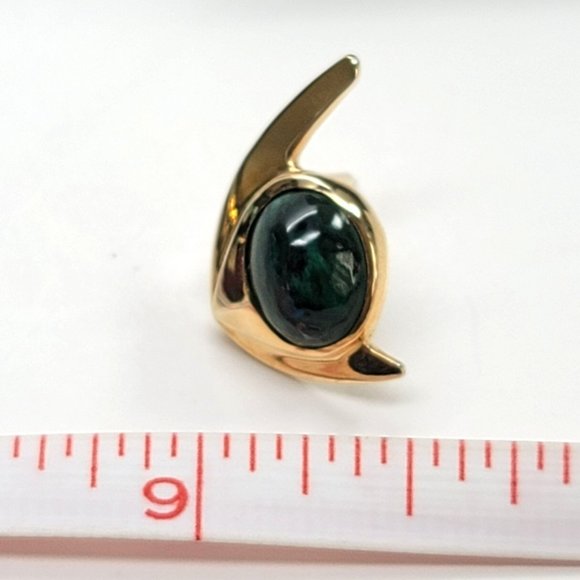 14k Yellow Gold Malachite Angel Fish Tie Tack Pin Vintage Artisan Made CT409 - Picture 16 of 16